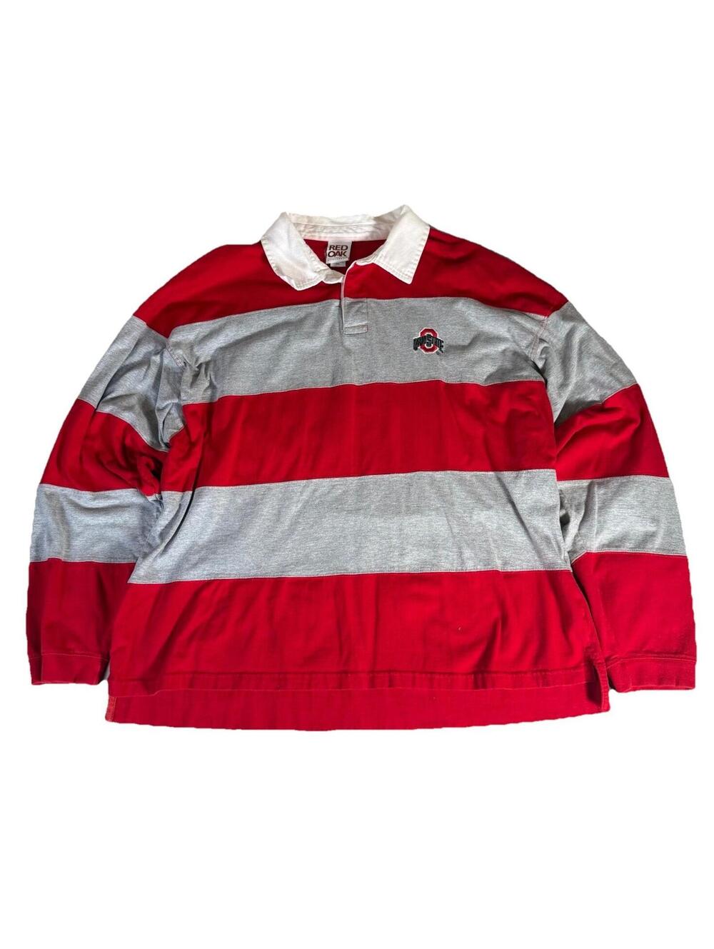 Ohio State Vintage Striped Rugby Shirt Scarlett & Gray Heavyweight Men’s 2XL